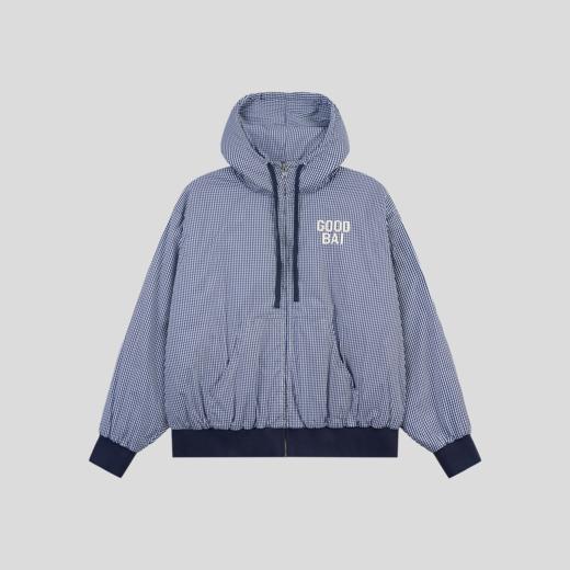GOODBAI 粗体logo印花格纹连帽抽绳宽松拉链卫衣外套 商品图2