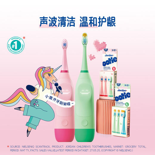 【儿童系列】挪威Jordan婴幼儿童宝宝软毛牙刷岁训练护齿乳牙进口牙刷、电动牙刷、5岁+儿童牙线 商品图2