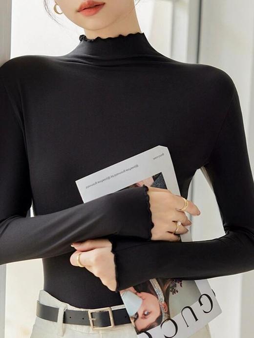 买一送一 半高领内搭秋冬女装木耳边打底衫女弹力舒适保暖修身上衣长袖无束缚感，舒适，柔软，不紧绷 商品图7