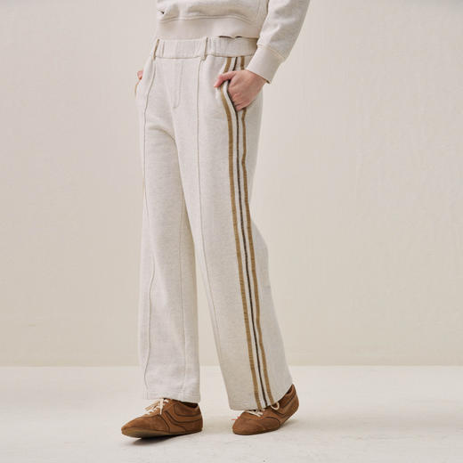 谜底直筒裤长裤2025冬季新品运动风松紧腰拼接休闲裤女254MK1649 商品图1