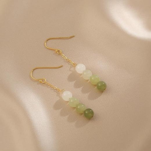 【春晖·和田玉渐变耳坠】敦煌小众天然和田玉耳坠耳勾女 精致小清新渐变玉石耳饰串珠耳钉小众感 商品图1