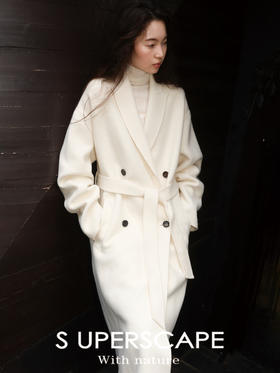 素舶 细支绵羊毛浴袍式长款双面呢大衣