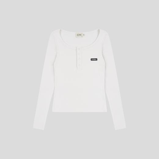 GOODBAI logo织唛一字领纽扣正肩长袖T恤 商品图1