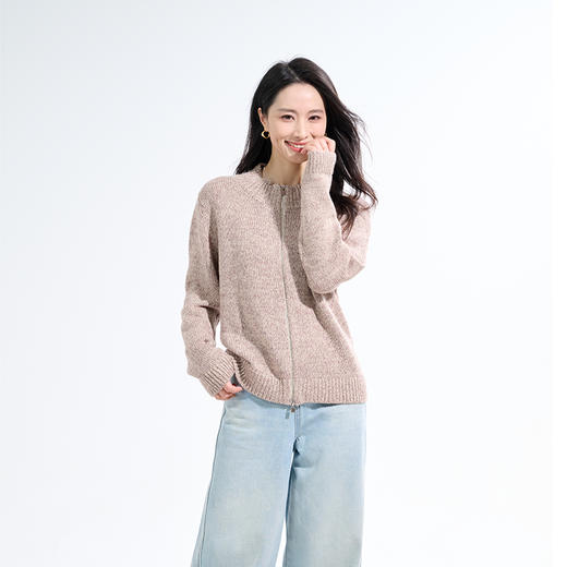 罗蒙秋冬女士针织衫半高领拉链慵懒风设计感针织开衫宽松上衣毛衣外套女 商品图3