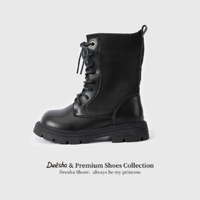 笛莎Deesha 女童童鞋2025冬季新款短筒皮靴