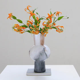 新中式石纹玻璃花器黑白水墨晕染侘寂风水培客厅餐桌装饰品摆件