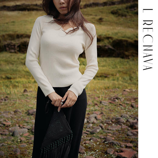 L RECNAVA  绵羊毛 可机洗毛衣 优雅V领修身针织衫 商品图7