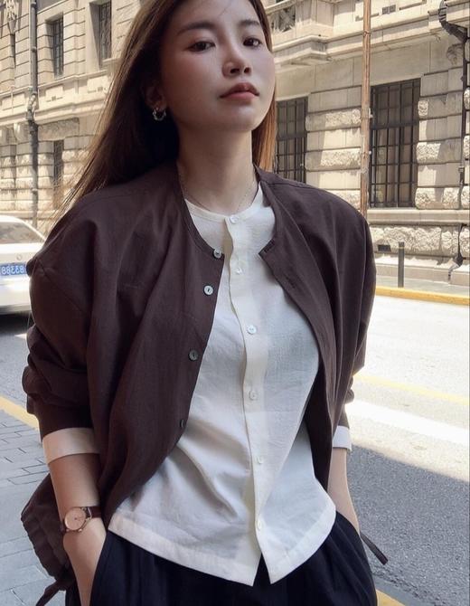 老米优品🎈3-7天发！巨显瘦~《法式假两件衬衫》 60支  100%匹马棉 美拉德色系 衣摆抽绳设计 设计感小众上衣 商品图0