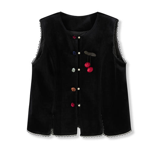 「高货wl」全新升级【铂金会员293/天猫399/差价106】(03008)洛诗琳气质新中式轻国风马甲2025秋季高级感黑丝绒上衣女 商品图4