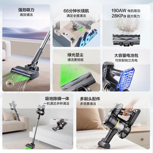 海尔（Haier）无线吸尘器真空绿光显尘吸尘除螨家用手持大吸力可壁挂宠物吸毛 轻量车辆清洁 宠物毛发清洁 G16S MAX 商品图2