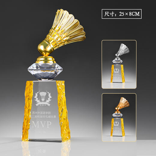 羽毛球奖杯定制比赛水晶奖杯定做定制刻字运动会单打双打冠军奖品 商品图5