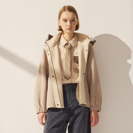 谜底羊毛双面呢大衣长袖2025冬新品猎装廓形抽绳收腰女254MD1724 商品图0