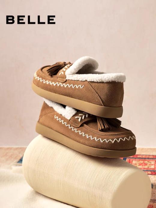 BF楼百丽复古厚底毛毛鞋子女2025冬季新款加绒棉鞋雪地靴E5B1DDM5 商品图1
