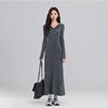 西遇针织长袖连衣裙女秋季新款轻熟灰色连帽修身显瘦长裙子SS051600 商品缩略图1