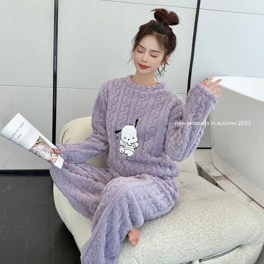 珊瑚绒睡衣女秋冬季加绒加厚款网红卡通哈帕狗学生可外穿家居服 商品图3