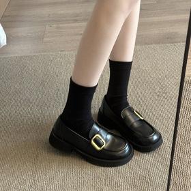 【YW】无忧购英伦风厚底小皮鞋女新款复古乐福鞋女一脚蹬单鞋女A15（截单后3-5天发货）