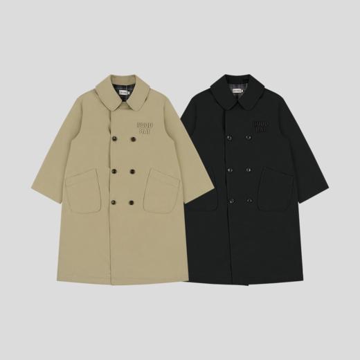 GOODBAI 粗体logo贴布绣翻领双排扣oversize长款风衣 商品图1