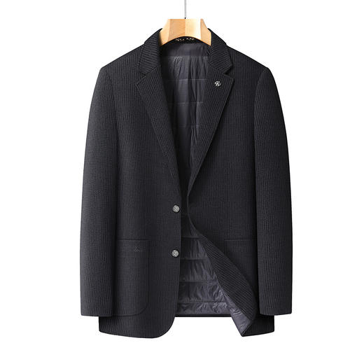 【90白鸭绒】【DDS】大依优型大码男装冬季西装外套羽绒内胆时尚休闲条纹长袖羊毛大衣 商品图4