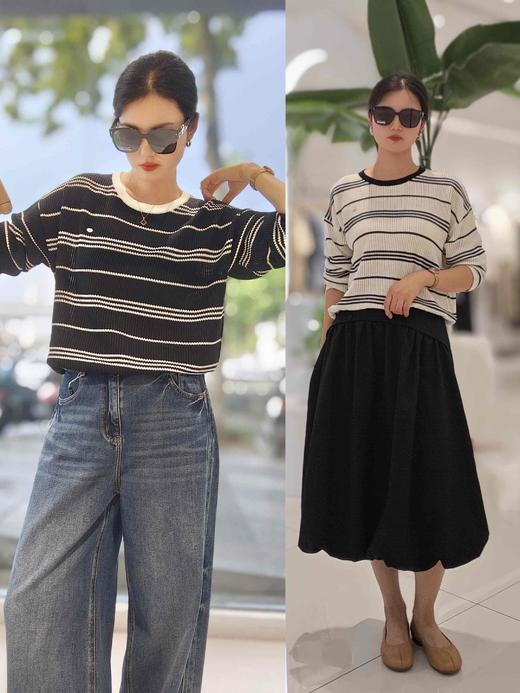 585138条纹后开叉针织套头毛衫 商品图5