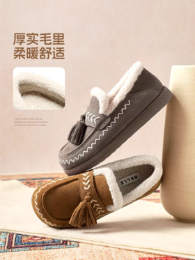 BF楼百丽复古厚底毛毛鞋子女2025冬季新款加绒棉鞋雪地靴E5B1DDM5