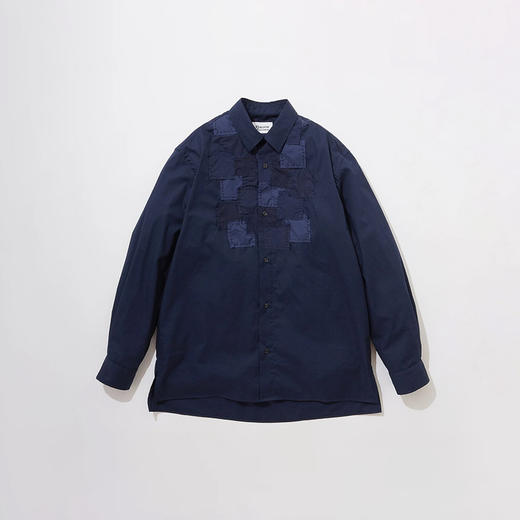 KUON Regular Collar Tux Shirket 古布拼接蓝染长袖衬衫 商品图1