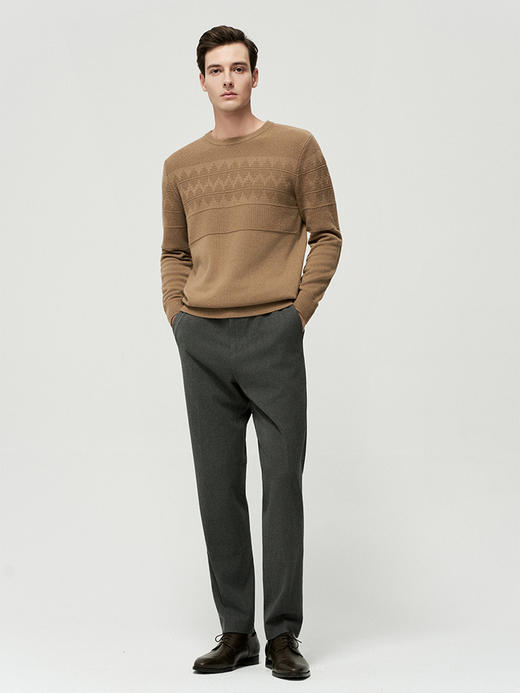 【条纹绞花羊绒套衫】羊绒世家秋冬新品男士100%山羊绒圆领针织保暖毛衣 商品图2