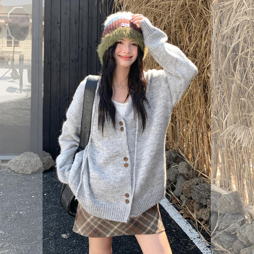 西遇慵懒风针织开衫外套女2025年秋季新款韩系抽绳纽扣连帽毛衣SS051578 商品图2