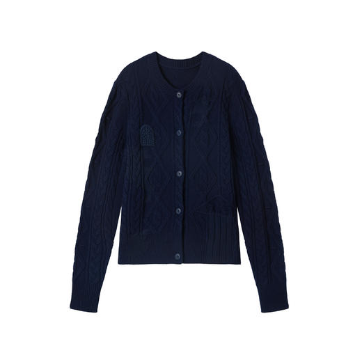 谜底针织开衫长袖2025年冬季新品H型羊毛衫提花毛衣女254MZ1862 商品图4