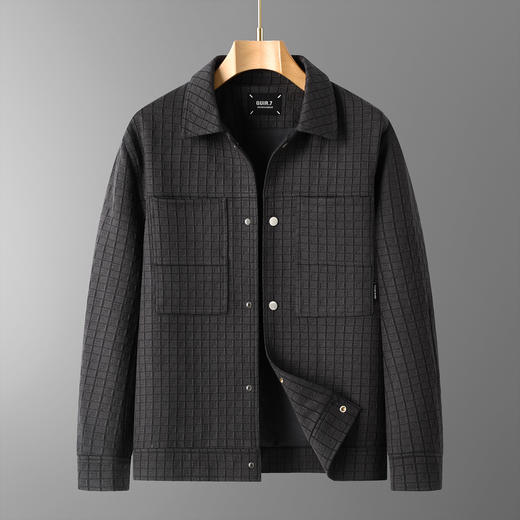 【DDT】大依优型大码男装秋季长袖夹克外套宽松商务休闲翻领格子提花外套加肥加大 商品图2