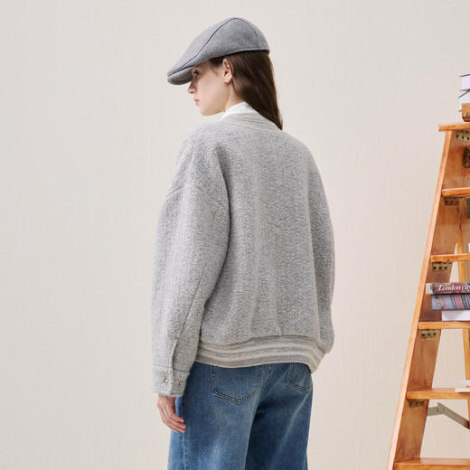 谜底无领大衣长袖2025年冬季新品廓形时髦浅花灰拼接女254MD1711 商品图2