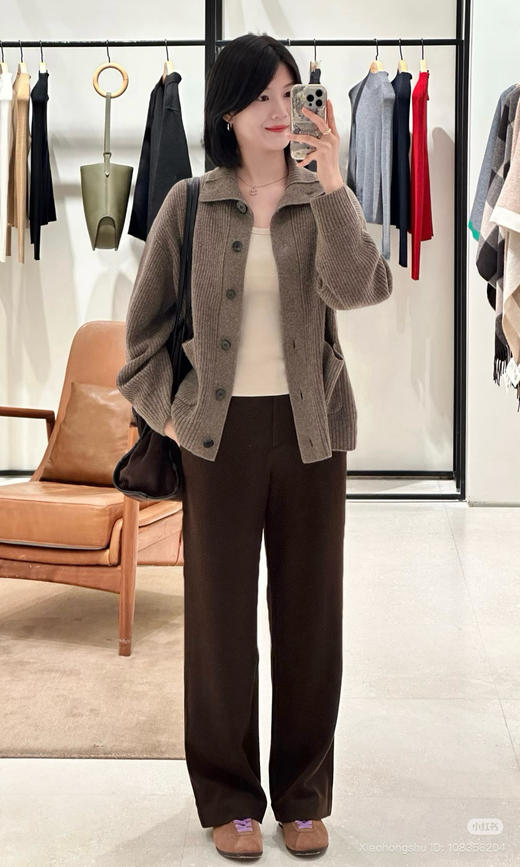 109-6 独家圆正 小禾 重磅不染色 牦牛绒 纽扣 开衫 我穿栗子色L很合适 商品图14