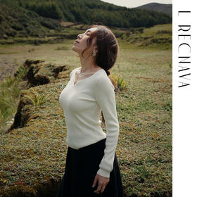 L RECNAVA  绵羊毛 可机洗毛衣 优雅V领修身针织衫