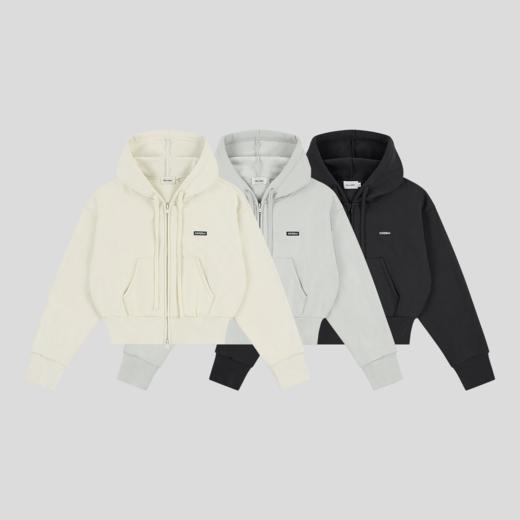 GOODBAI logo织唛连帽抽绳收腰拉链长袖卫衣 商品图0