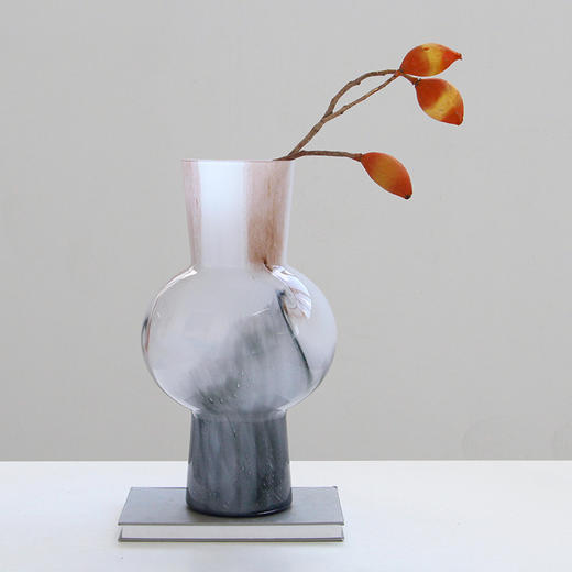 新中式石纹玻璃花器黑白水墨晕染侘寂风水培客厅餐桌装饰品摆件 商品图2