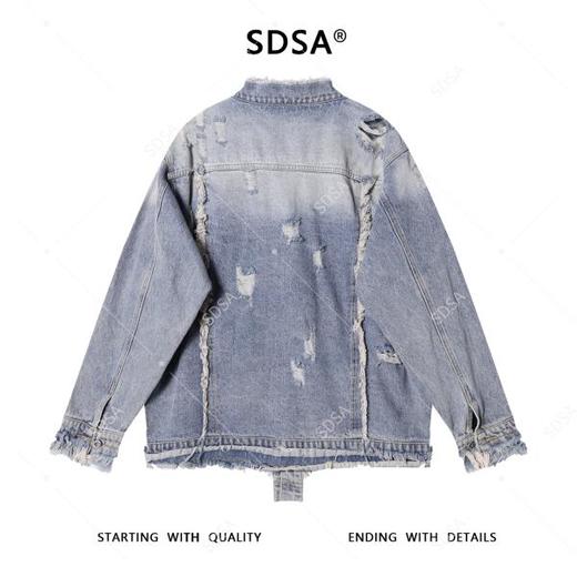 SDSA秋冬新款痞帅男装美式设计感流苏磨破立领牛仔夹克外套百搭 商品图4