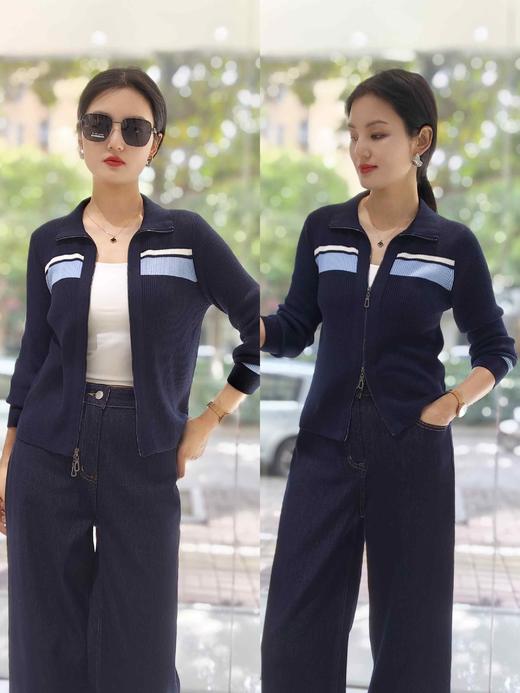 583076羊毛拉链拼色开衫 商品图0