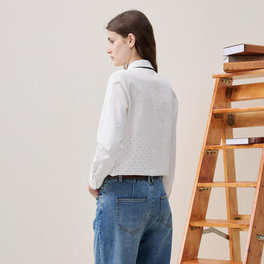 谜底白衬衣长袖2025年冬季新品纯棉原创印花H型衬衫女254MC1460 商品图2