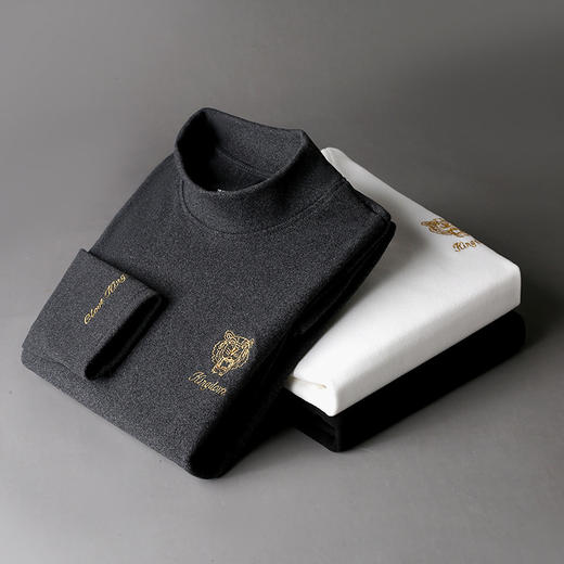 保暖上衣外穿男士半高领双面磨毛长袖t恤修身中领秋冬打底衫秋衣 商品图1