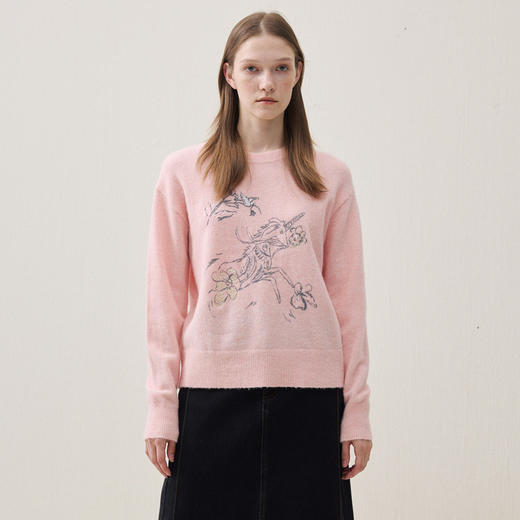 谜底套头针织衫长袖2025冬新品保暖舒适原创绣花毛衣女254MZ1900 商品图0