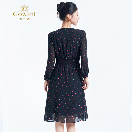 乔万尼新款内搭外穿小V领收腰显瘦草莓印花减龄连衣裙ES3E539 商品图4