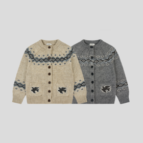 GOODBAI 白鸽飞行提花费尔岛花纹宽松圆领毛织开衫