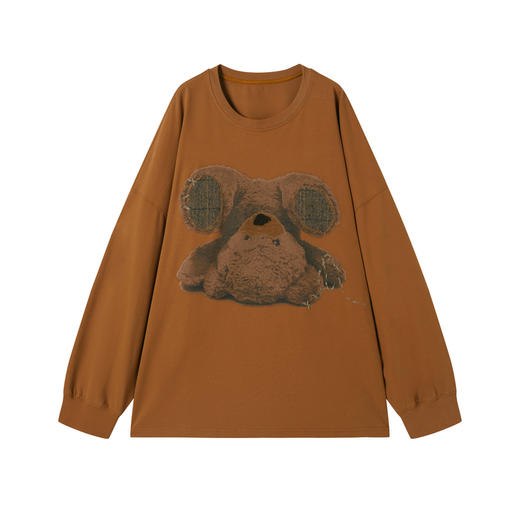 谜底中长款T恤长袖2025冬季新品温暖柔软趣味印花宽松女254MT1606 商品图4