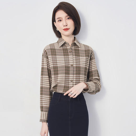【含绵羊毛 厚实保暖】罗蒙女士秋冬格子长袖衬衫可外穿百搭休闲舒适百搭衬衣女 商品图1