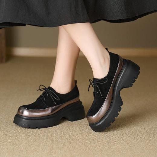 【预售5天】英伦风拼色系带小皮鞋，百搭粗跟厚底深口乐福鞋HHY&S1181 商品图4