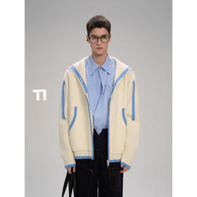 启世录TIWILLTANG“微风领航”海军领撞色条纹拉链开衫