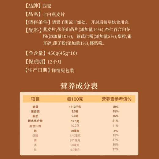 西麦七白谷物燕麦片，4袋组合，依据古方七白科学升级的药食同源美食，含有丰富的蛋白质、膳食纤维，醇香软糯、丝滑细腻，草本谷物美食，西麦大品牌，值得信赖D 商品图4