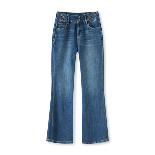 「高货wl」全新升级【铂金会员257/天猫339/差价82】(02904)洛诗琳复古时髦洗水蓝牛仔裤2025秋季高腰修身显瘦喇叭裤 商品图4