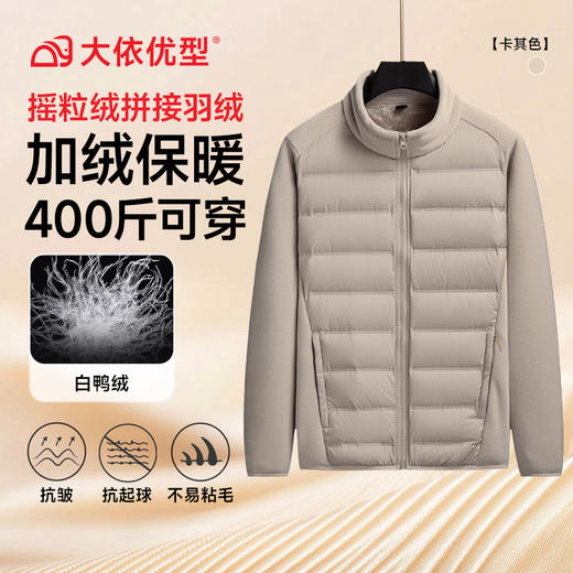 特大码【DK】【摇粒绒拼接】400斤大依优型大码男装轻薄羽绒服加肥加大上衣男保暖加绒加厚外套 商品图6