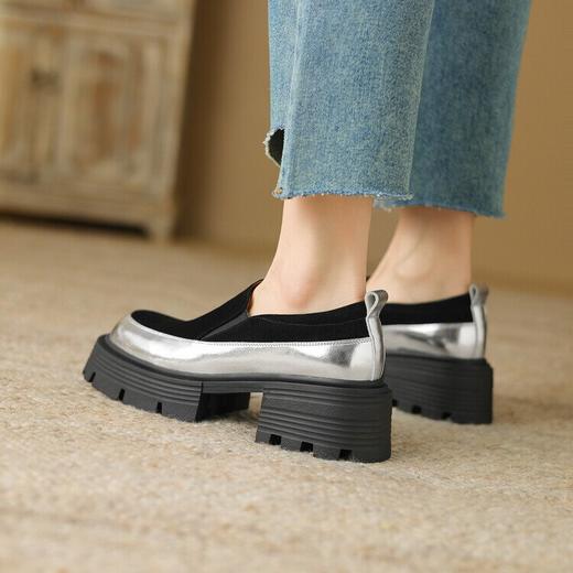 【预售5天】春秋新品羊皮厚底乐福鞋拼色休闲小皮鞋一脚蹬粗跟单鞋MLD&A038 商品图4