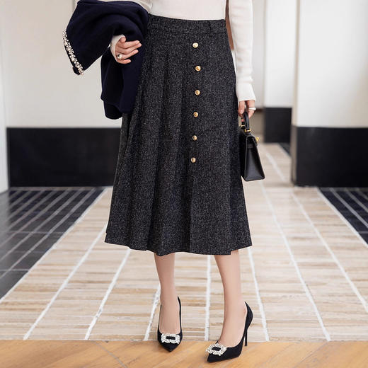 「自」全新升级【铂金会员330/天猫439/差价109】(94406)洛诗琳雷系灰色百褶裙2025秋季新款通勤百搭显瘦A字半身裙 商品图0